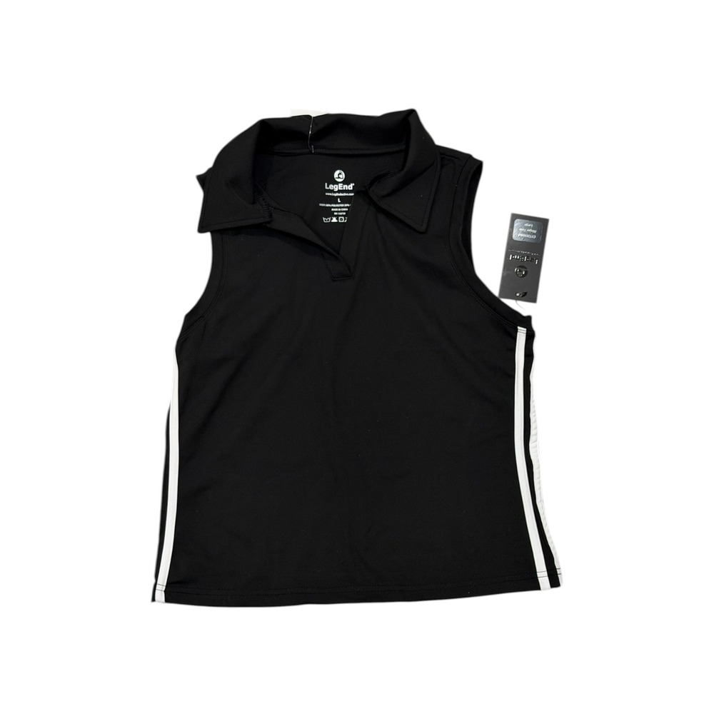 LegEnd Womens Sleeveless V-Neck Ringer Tank Top Black White Stripe Large NEW